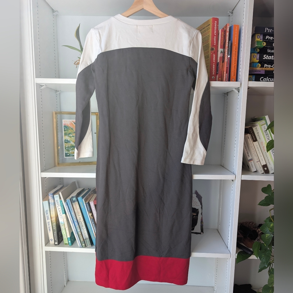 Sonnet James Women's Midi Dress Colorblock Red White Grey Long Sleeve Size Small - Picture 5 of 7